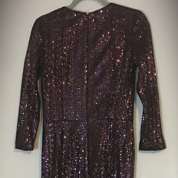 TERI JON 3/4 Sleeve Plum Sequin Sheath Gown   NEW!!! - Picture 9 of 15